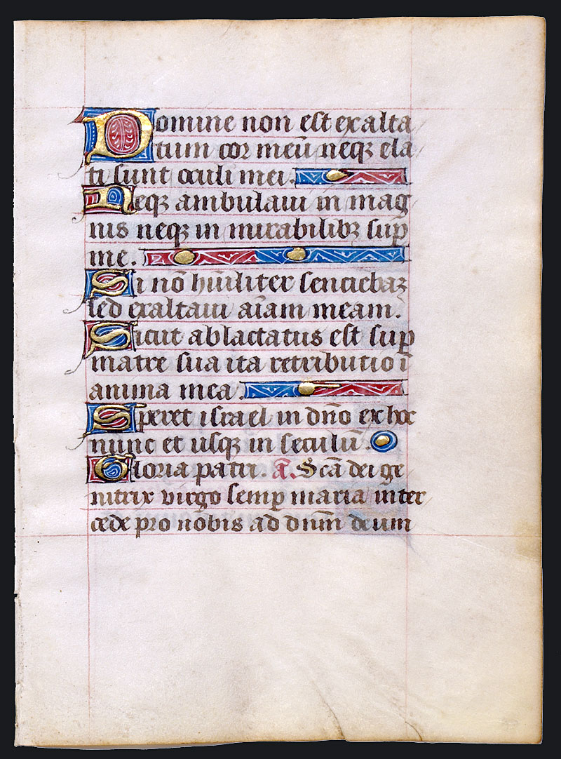Book of Hours Leaf- c 1490-1500 - Psalm & Hymn - Gold Initials