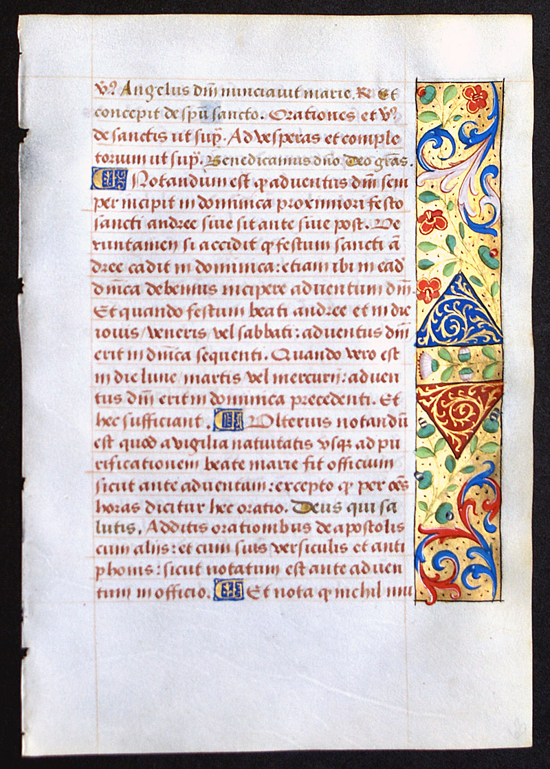 A Book of Hours Leaf - c 1470-90 with elaborate panel borders