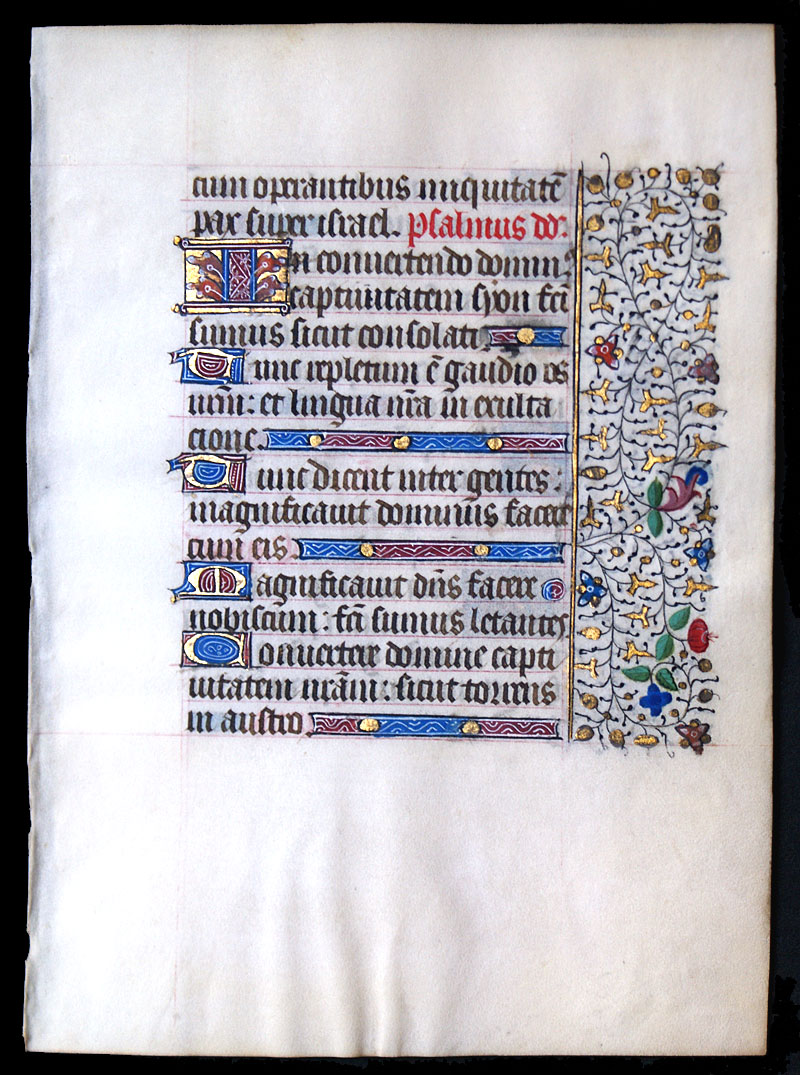 A Book of Hours Leaf - c 1440-50 Elaborate borders and initials