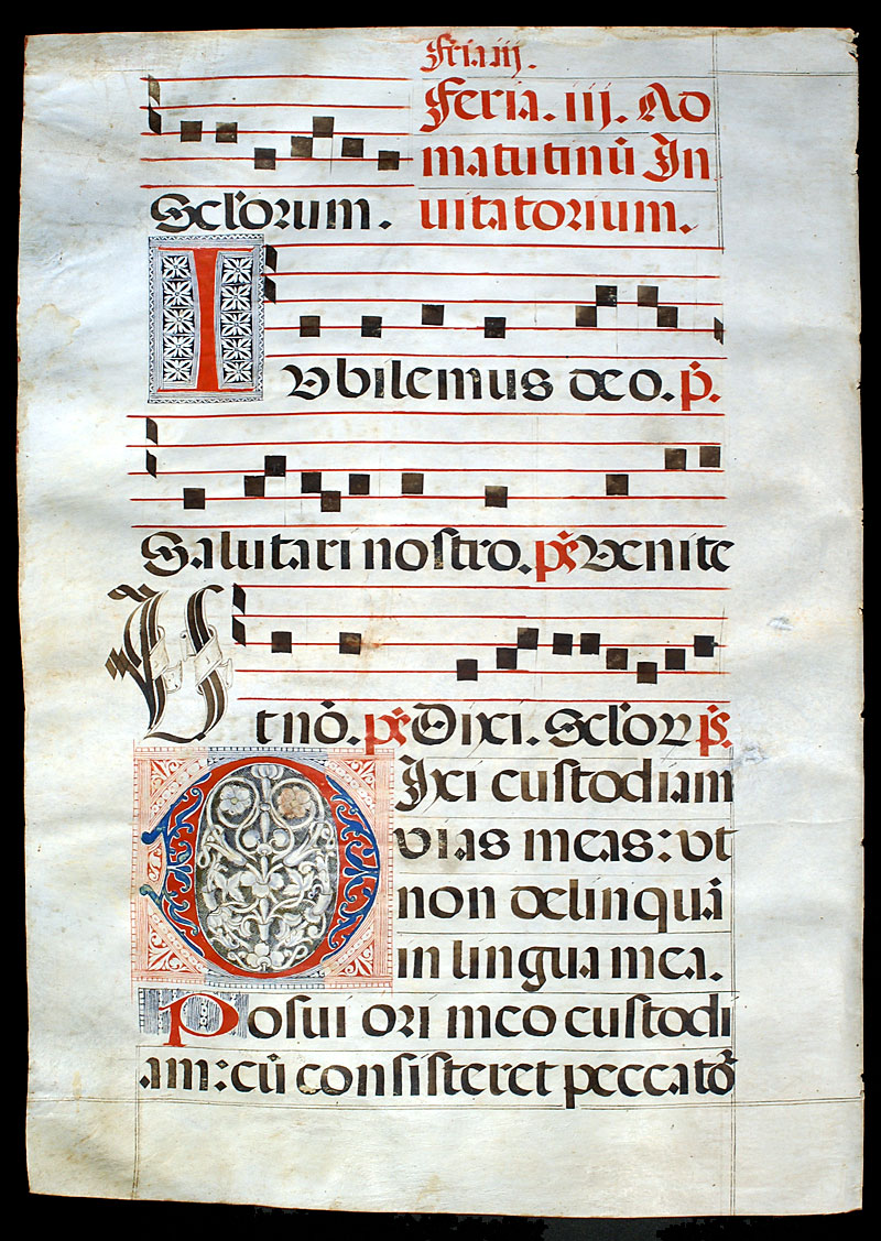 c 1520 Choir Psalter Leaf - Elaborate Puzzle Initial