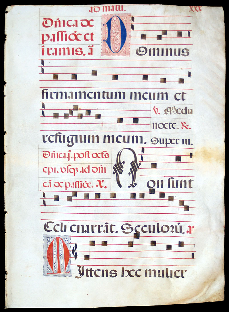 Choir Psalter Leaf - c 1520 Psalms - Elaborate Initials