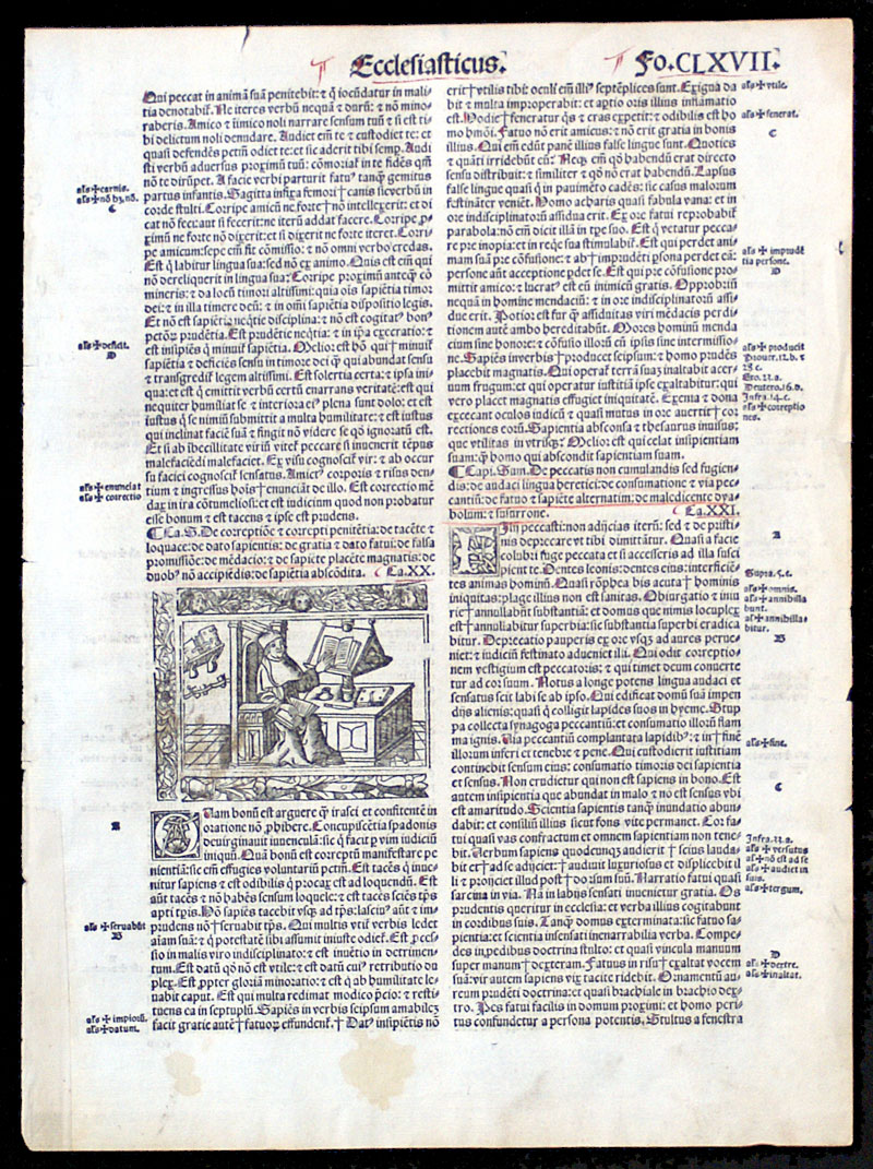 1521 Koberger Bible Leaf  with elaborate woodcut
