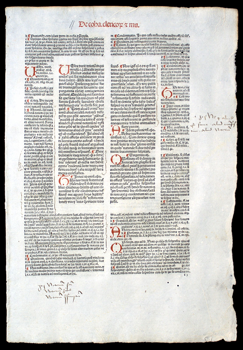 Canon Law Leaf - 1486 - Decretales Pape Gregorii