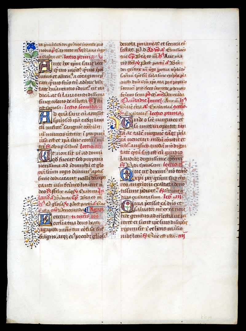 Breviary Leaf - c 1475 - Beautifully illuminated letters