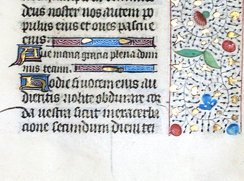 c 1450-75 Book of Hours leaf - Beautiful border - Psalm