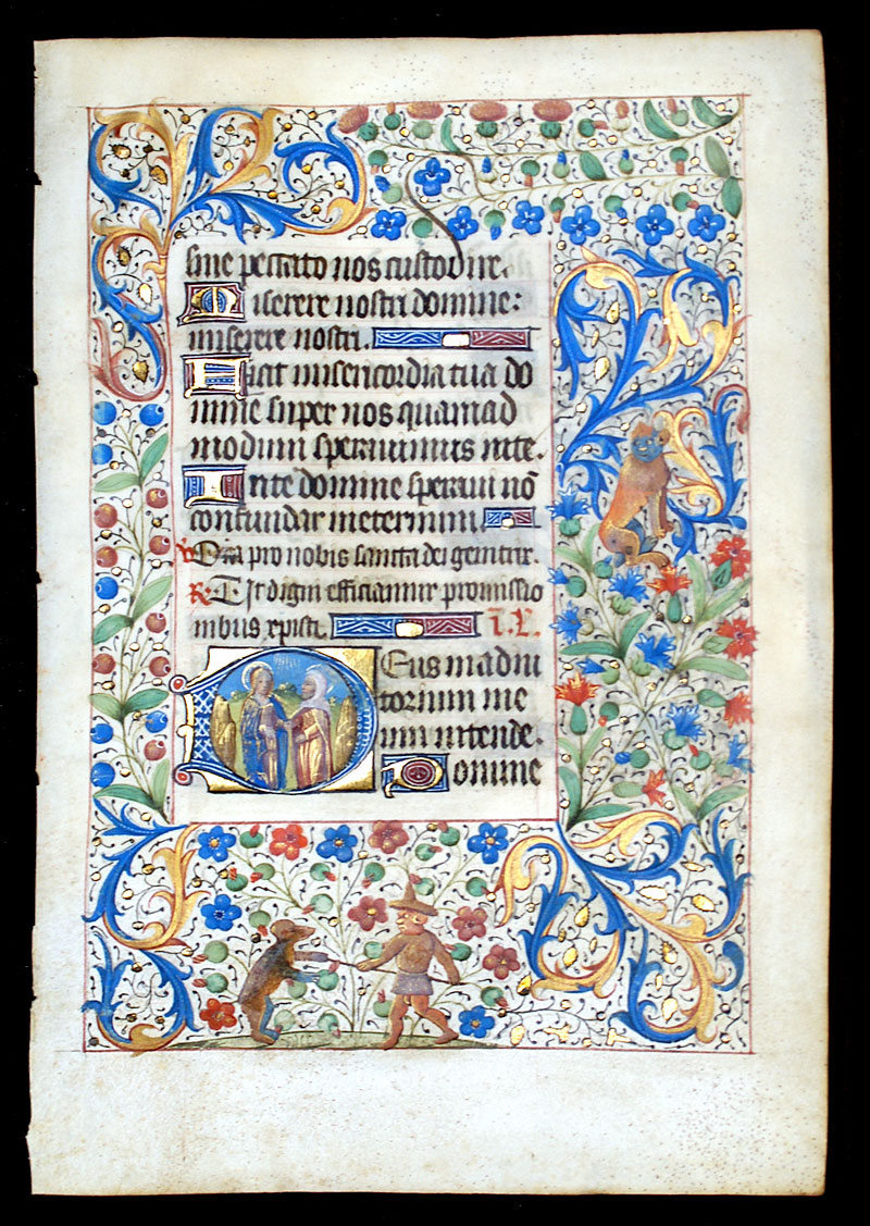 A Book of Hours Leaf -Visitation  Miniature - Elaborate Border