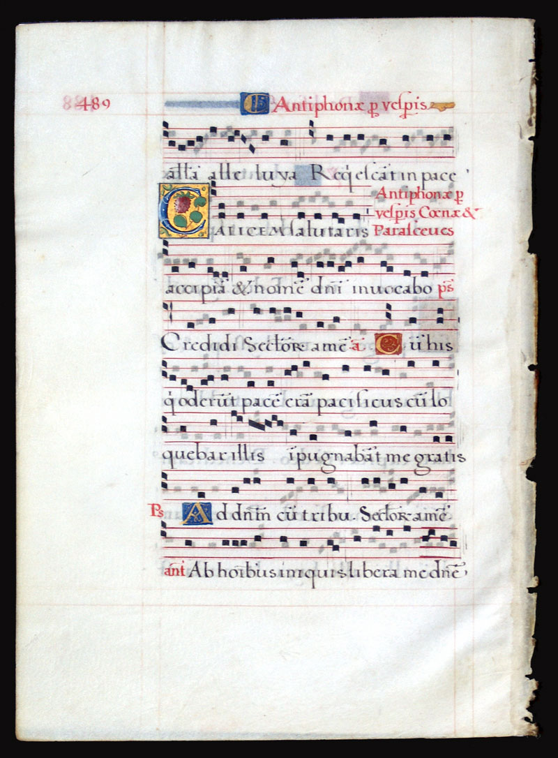 A small personal music leaf, c 1550 - Illuminated Initials