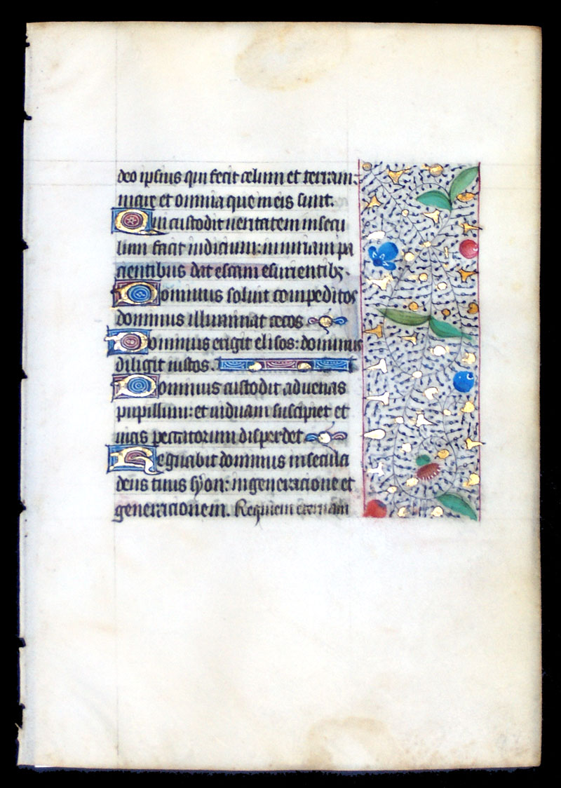 A Book of Hours Leaf - c 1450-75 - Colorful borders & initials