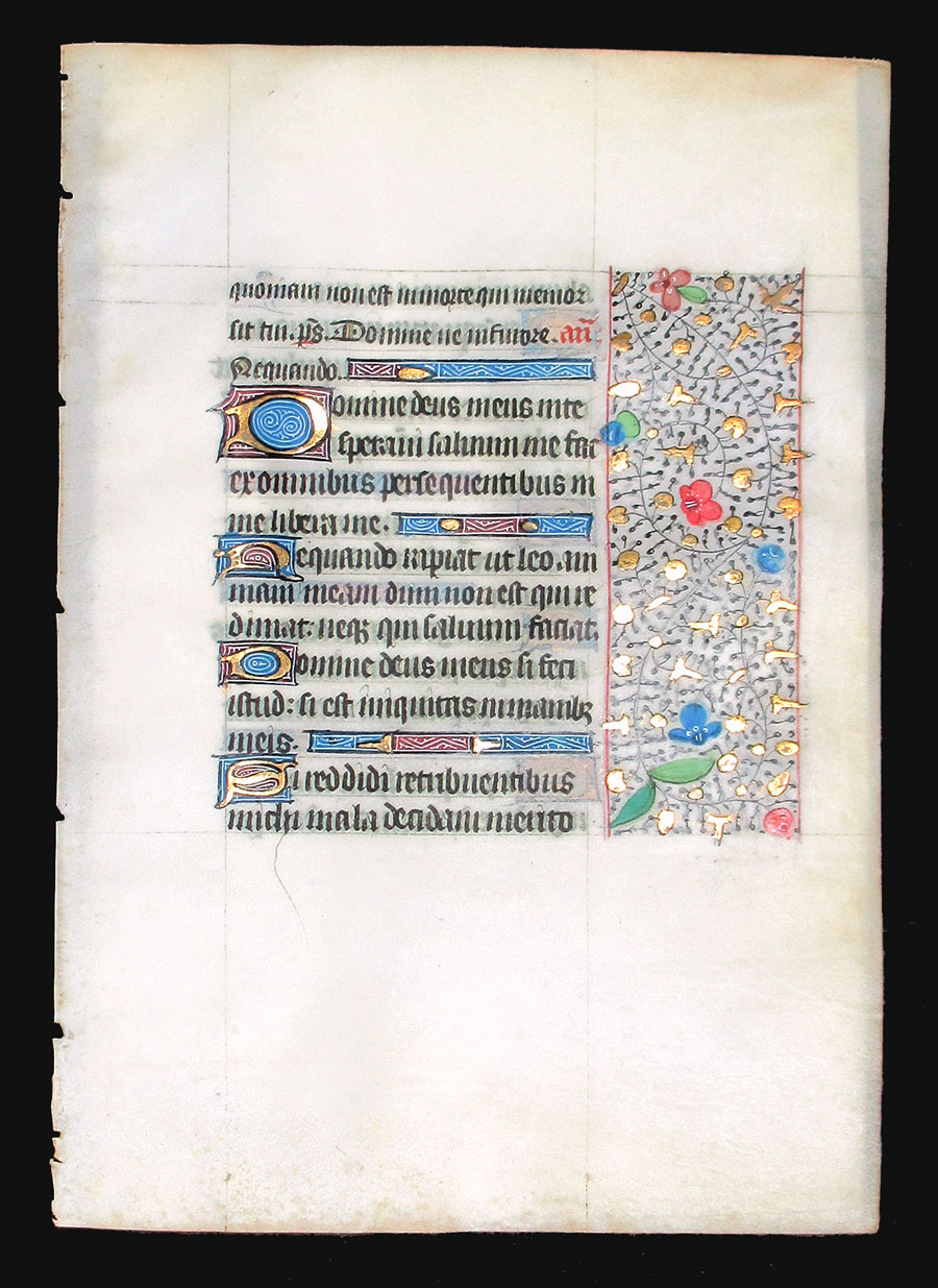 c 1450-75 Book of Hours leaf - Beautiful border - Psalm
