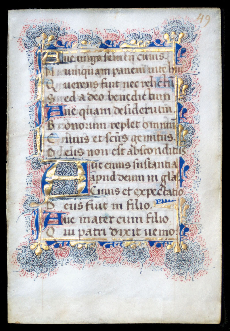c 1460 Book of Hours Leaf - unusual decoration - SE France