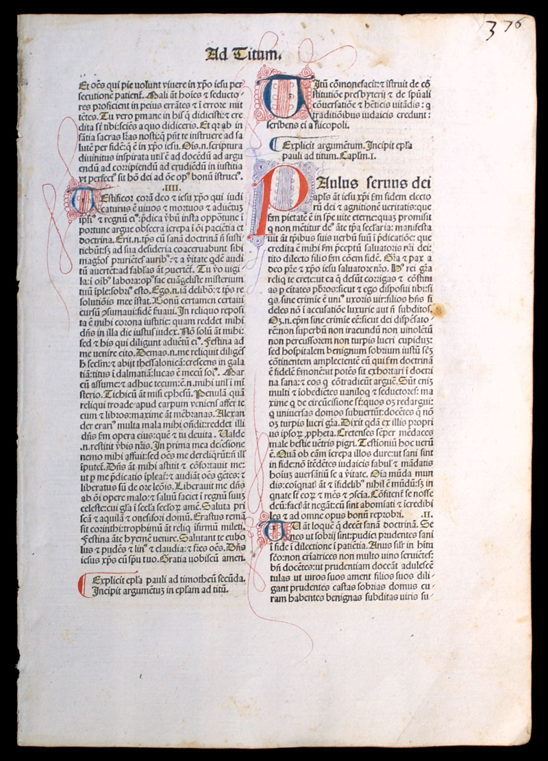1479 Jenson Bible Leaf - Complete Book of Titus