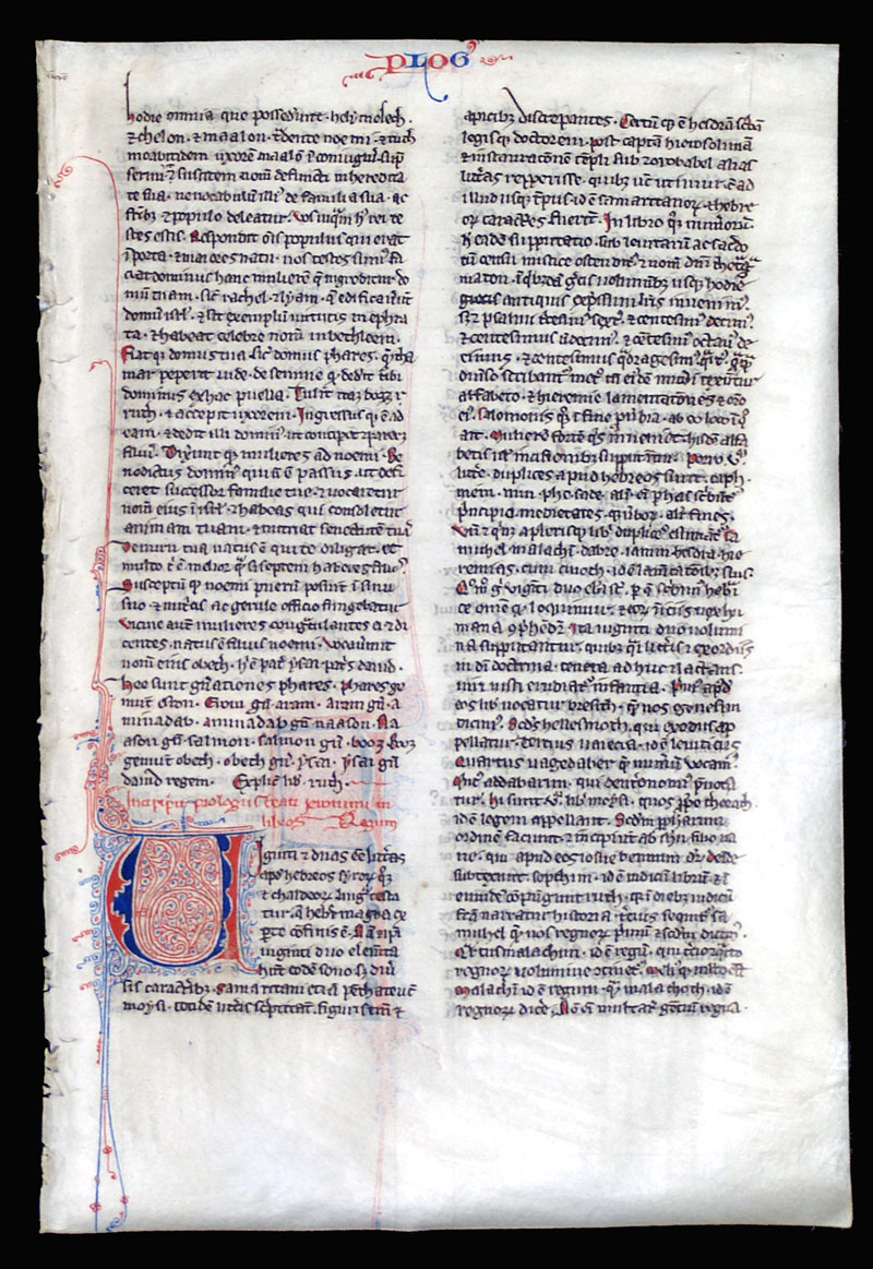 c 1250-75 Bible Leaf, Elaborate initials - Ruth & I Kings/Samuel