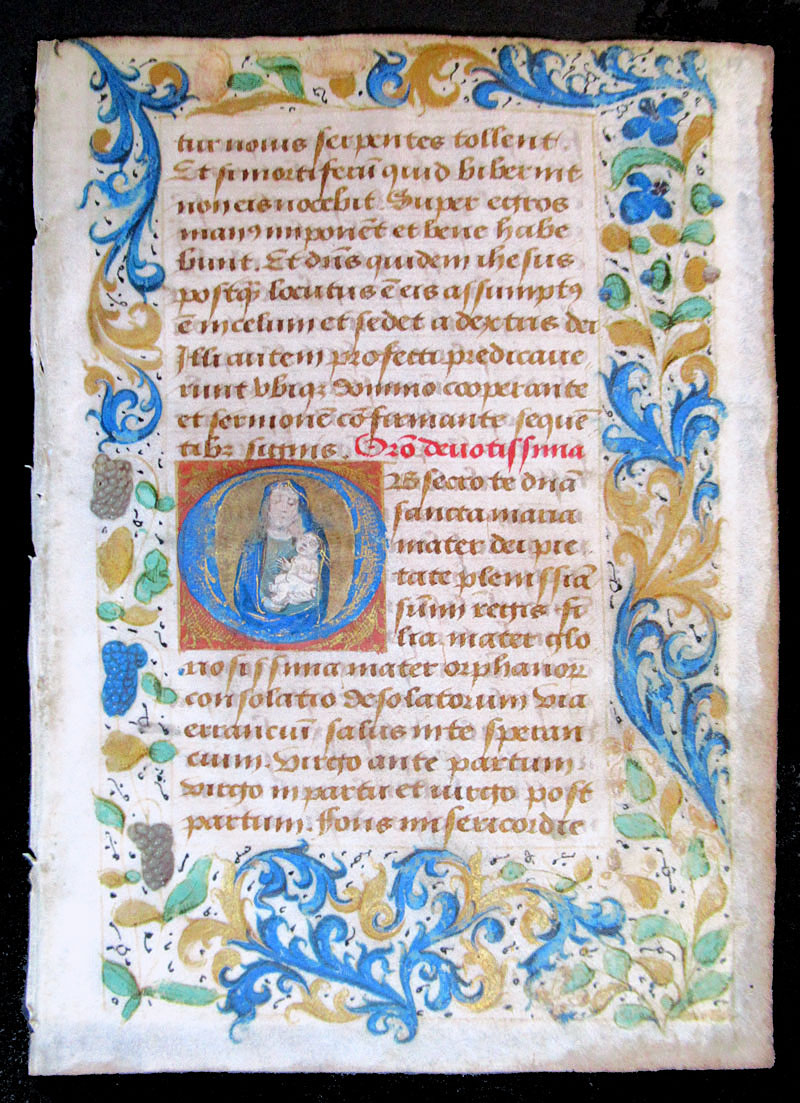 c 1450 Book of Hours Leaf - Madonna and Child