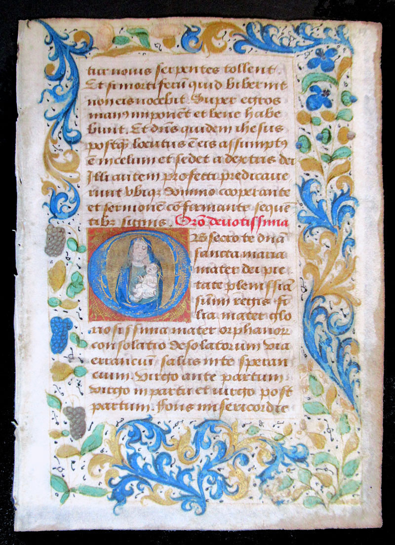 c 1450 Book of Hours Leaf - Madonna and Child