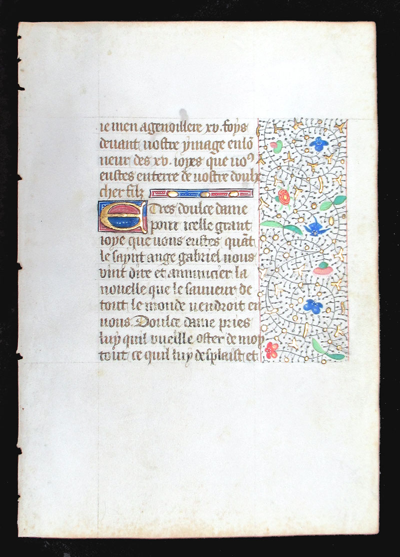 c 1450-75 Book of Hours Leaf - Written in Medieval French