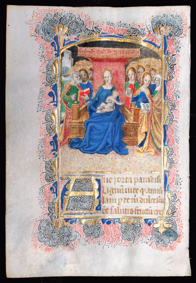 c 1460 Book of Hours Leaf - Madonna & Child Enthroned