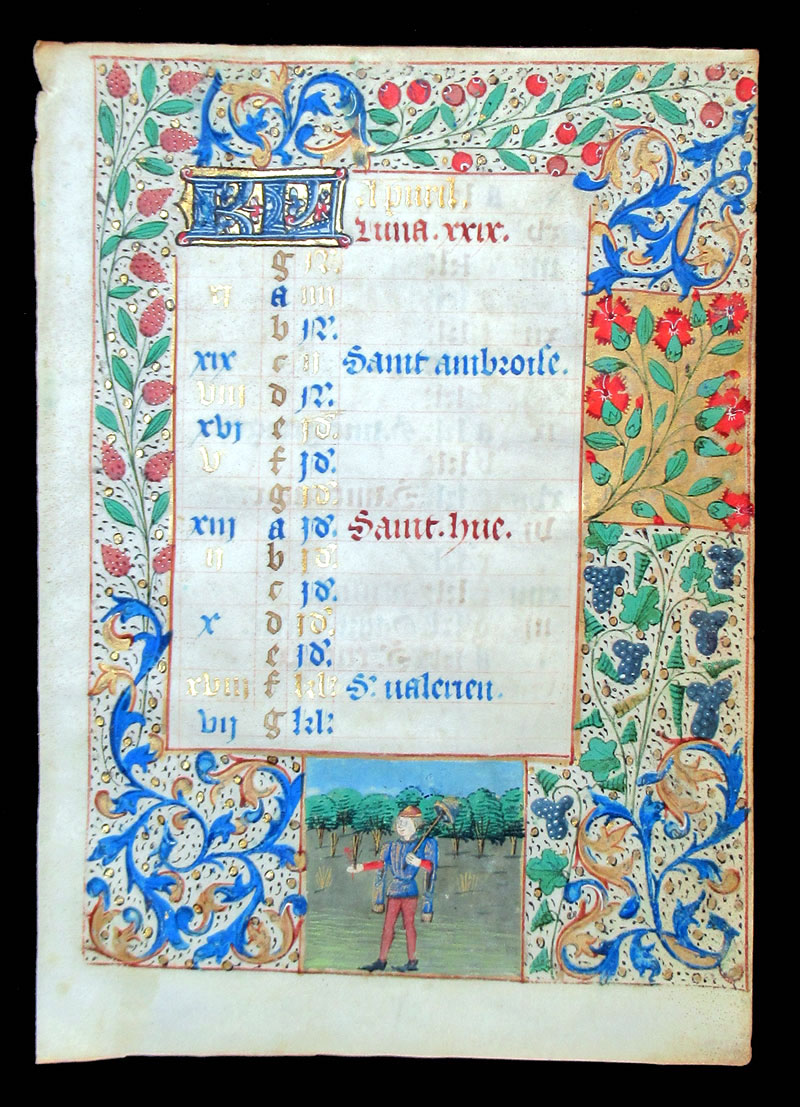 c 1450-75 Book of Hours Calendar Leaf for April