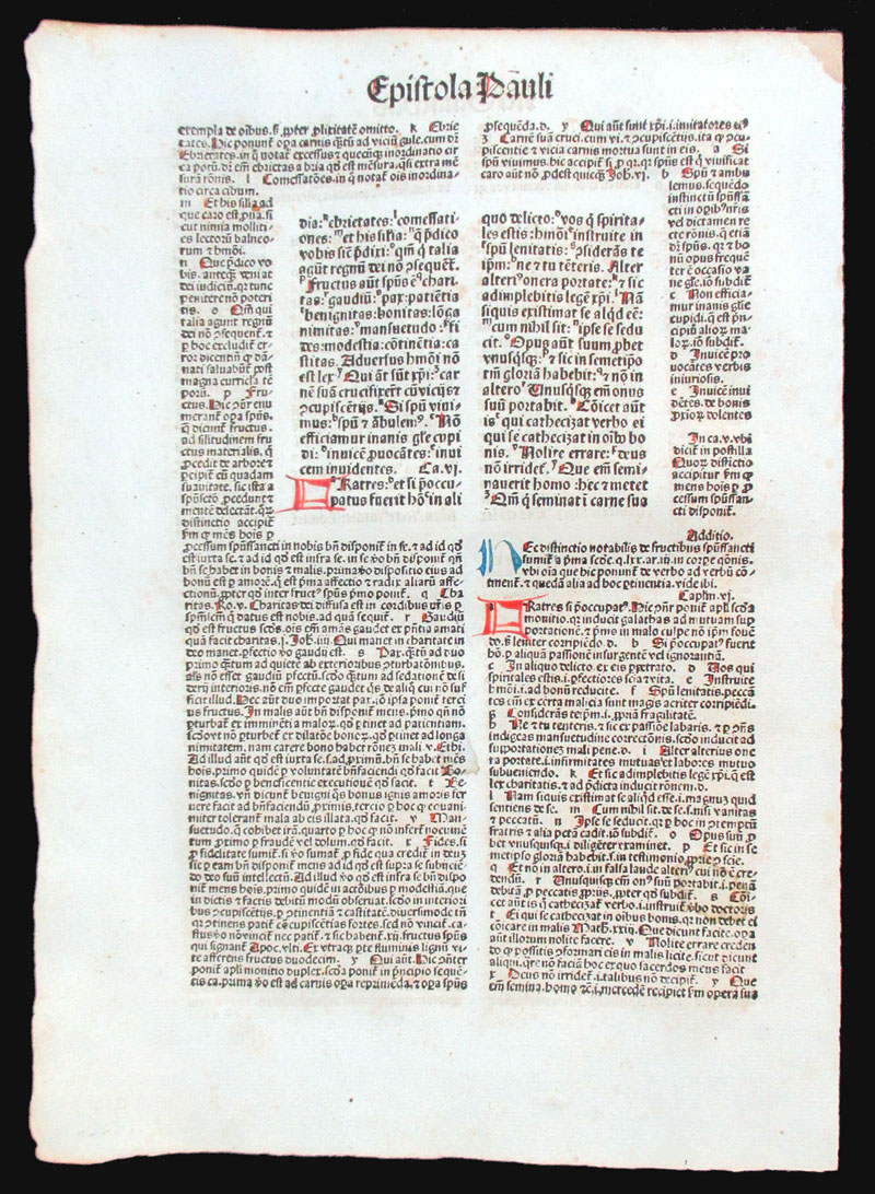 1487 Incunabula Bible Leaf - Love thy neighbor as thyself