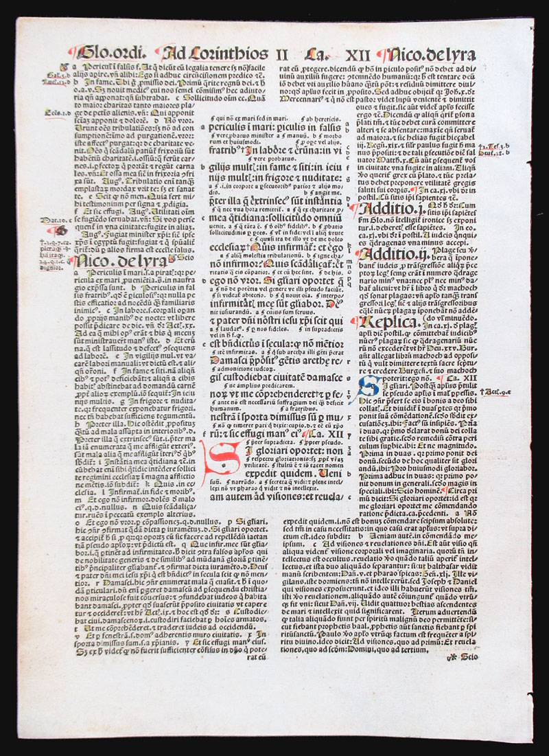 1498 Incunabula Bible Leaf - II Corinthians