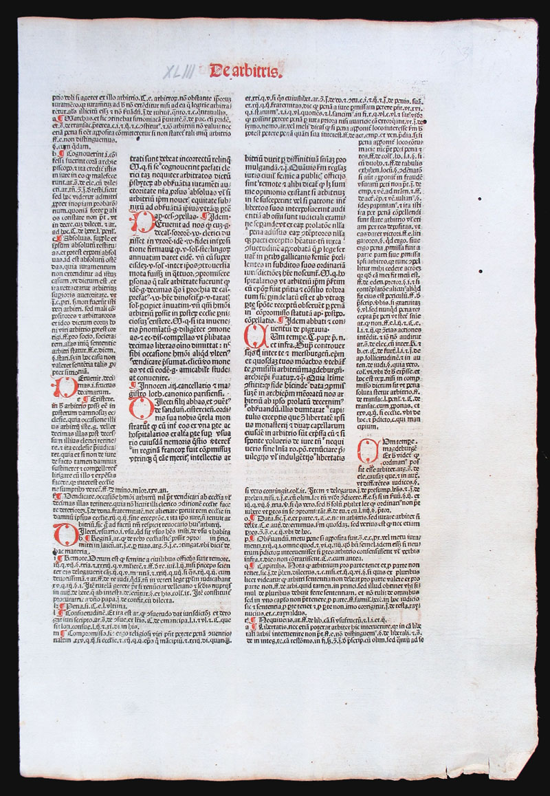 1486 Canon Law Leaf - Pope Gregory IX