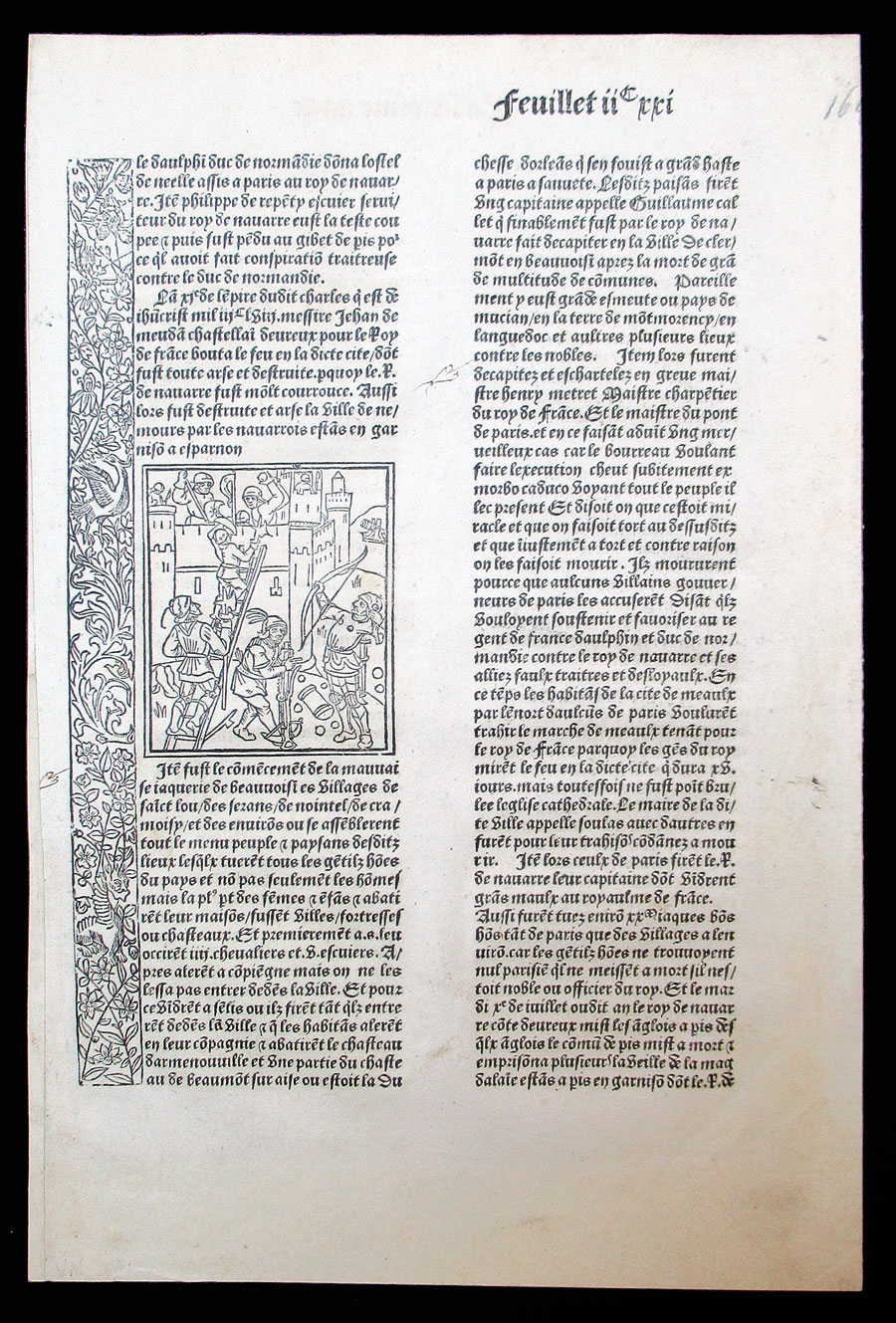 1488 Incunabula Leaf - Mer des Histoires - Siege Castle Woodcut