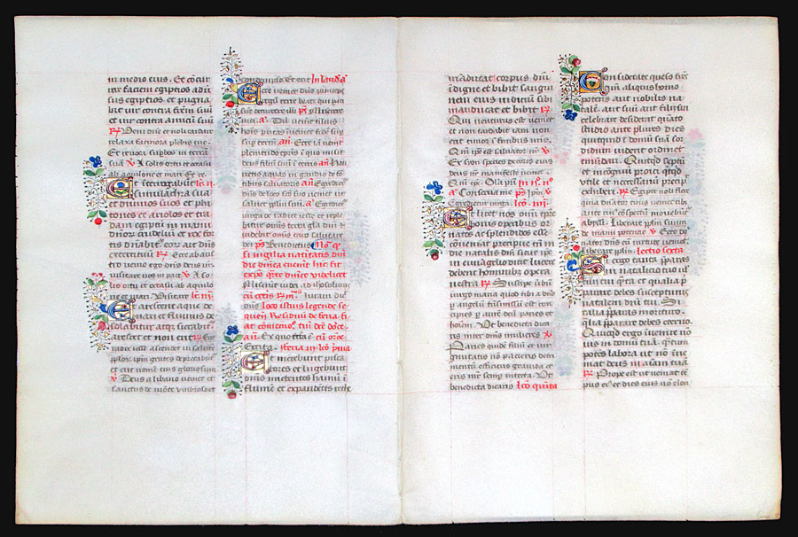c 1474-75 Continuous Bifolium Breviary Leaves Advent & Nativity