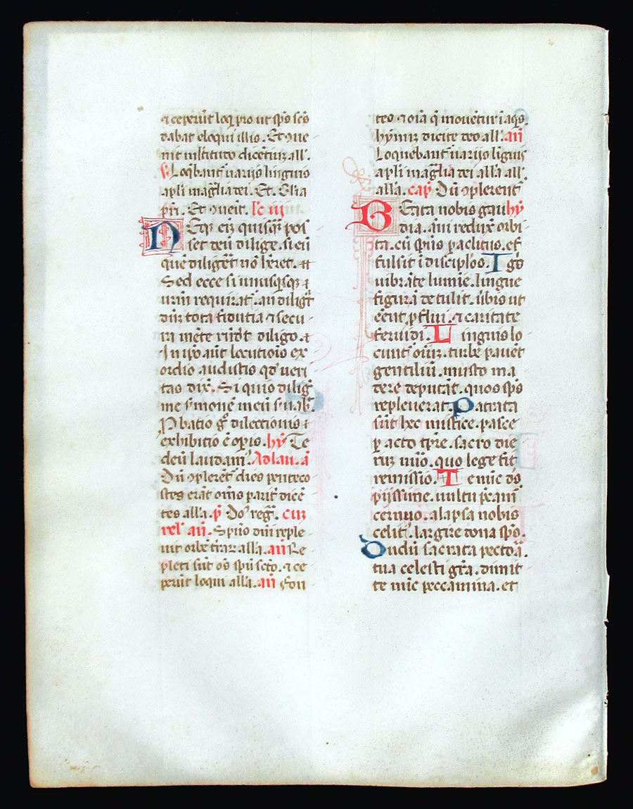 c 1460 Breviary Leaf - Hymns, John14:23 - Northern Italy
