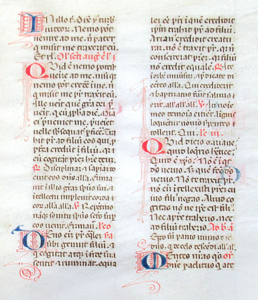c 1460 Continuous Bifolium Breviary Leaves - 2 Leaves - 4 Pages
