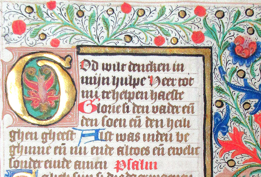 c 1460 Book of Hours Leaf in Dutch - Elaborate border