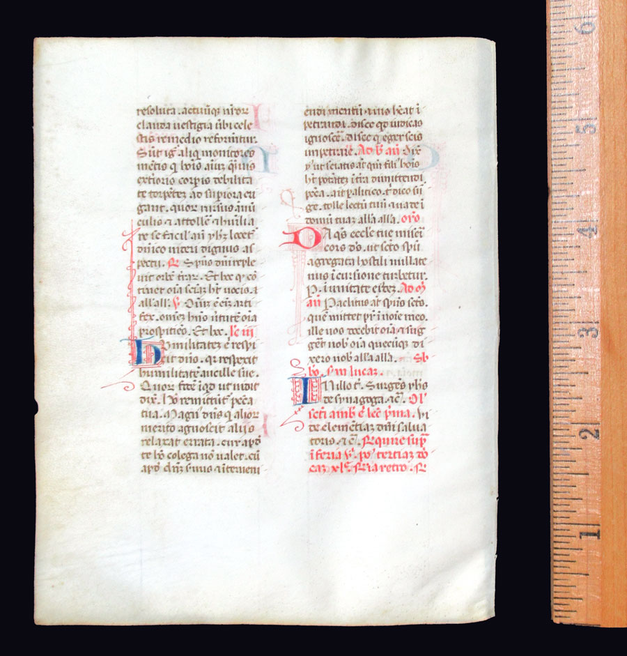 c 1460 Breviary Leaf - Initials with delicate penwork