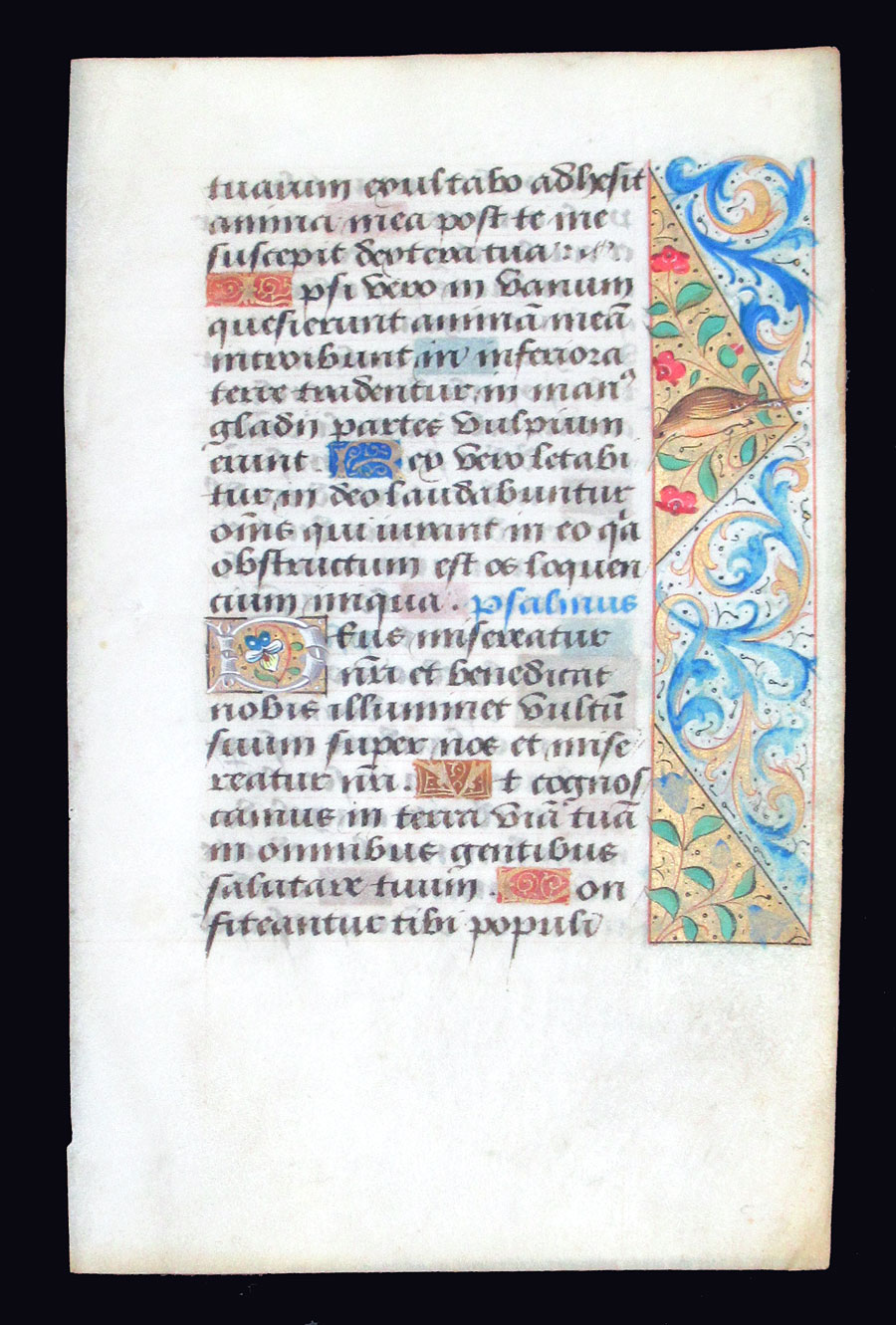 c 1480-1500 Book of Hours Leaf - Floral border with bird & snail