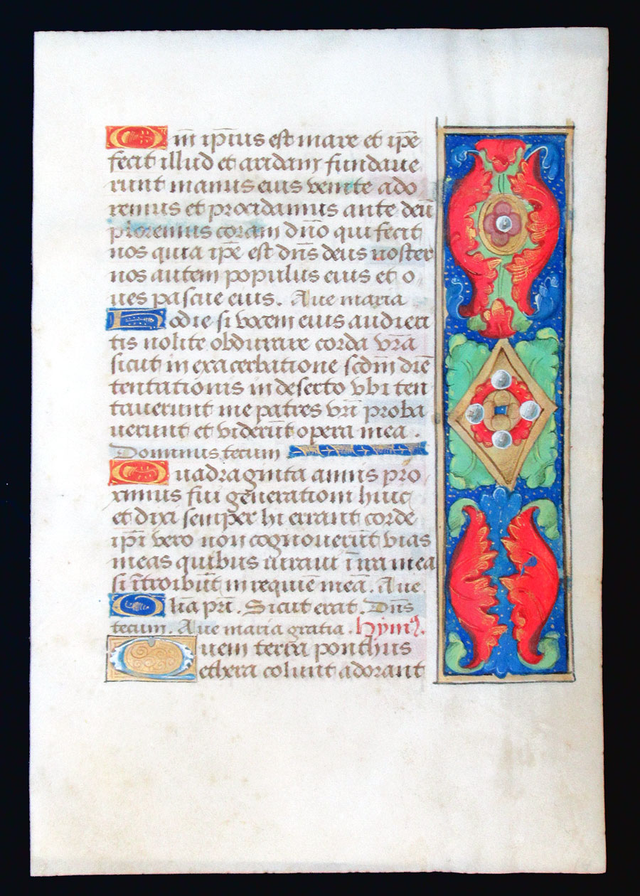 c 1490-1510 Book of Hours Leaf - Elaborate borders - Psalms