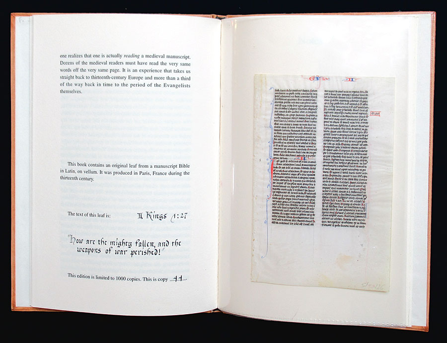 c 1240-50 Bible Leaf, in Leather Bound Leaf Book