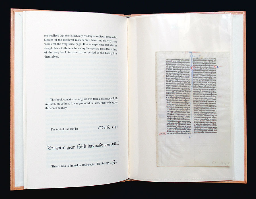 c 1240-50 Bible Leaf in leather bound leaf book