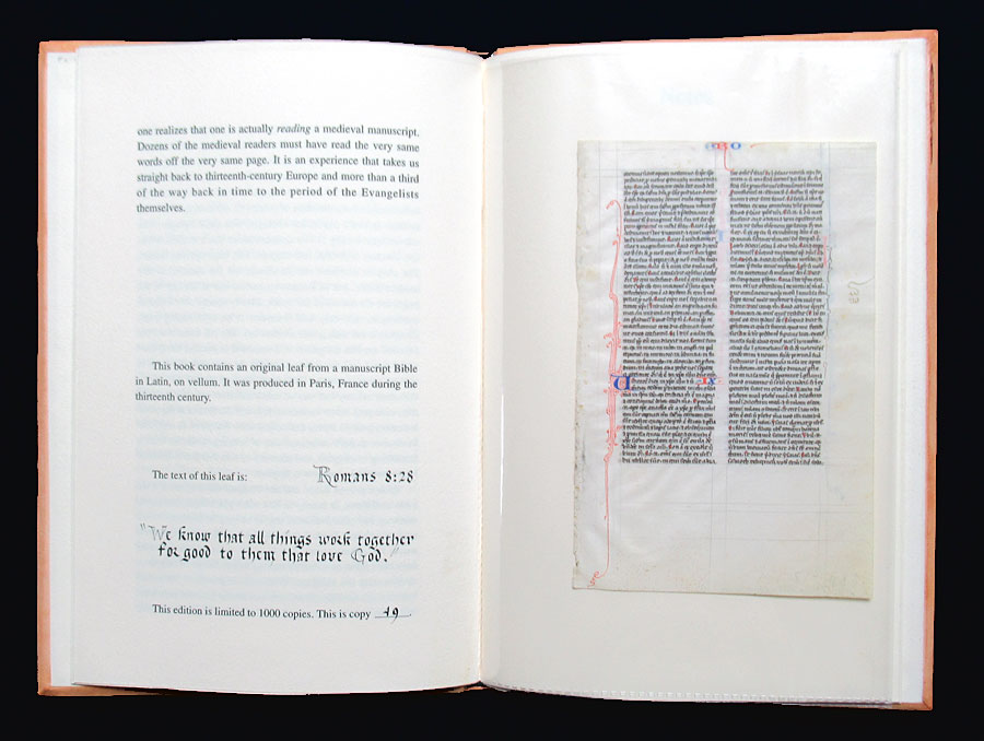 c 1240-50 Bible Leaf, in Leather Bound Leaf Book
