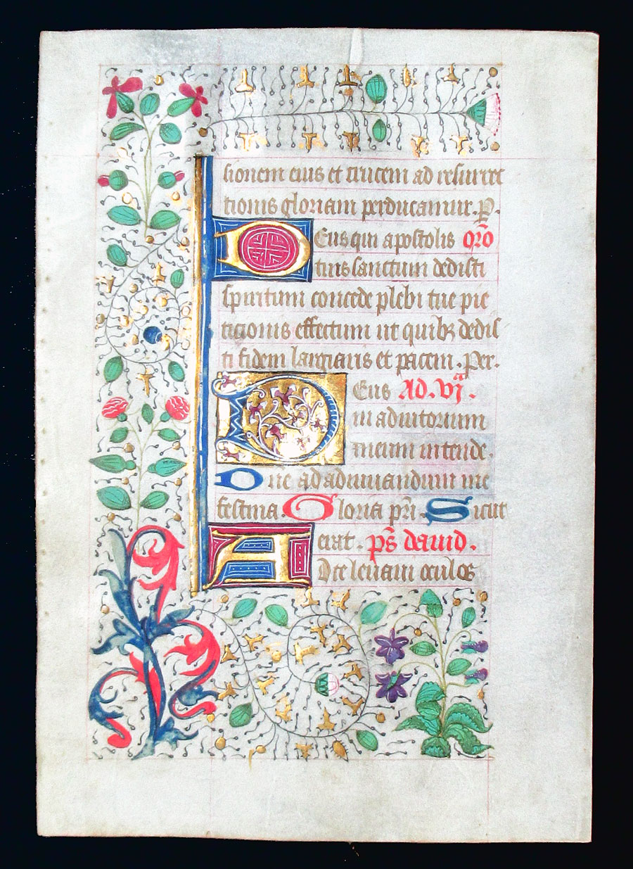 c 1450-75 Book of Hours Leaf - Elaborate Border