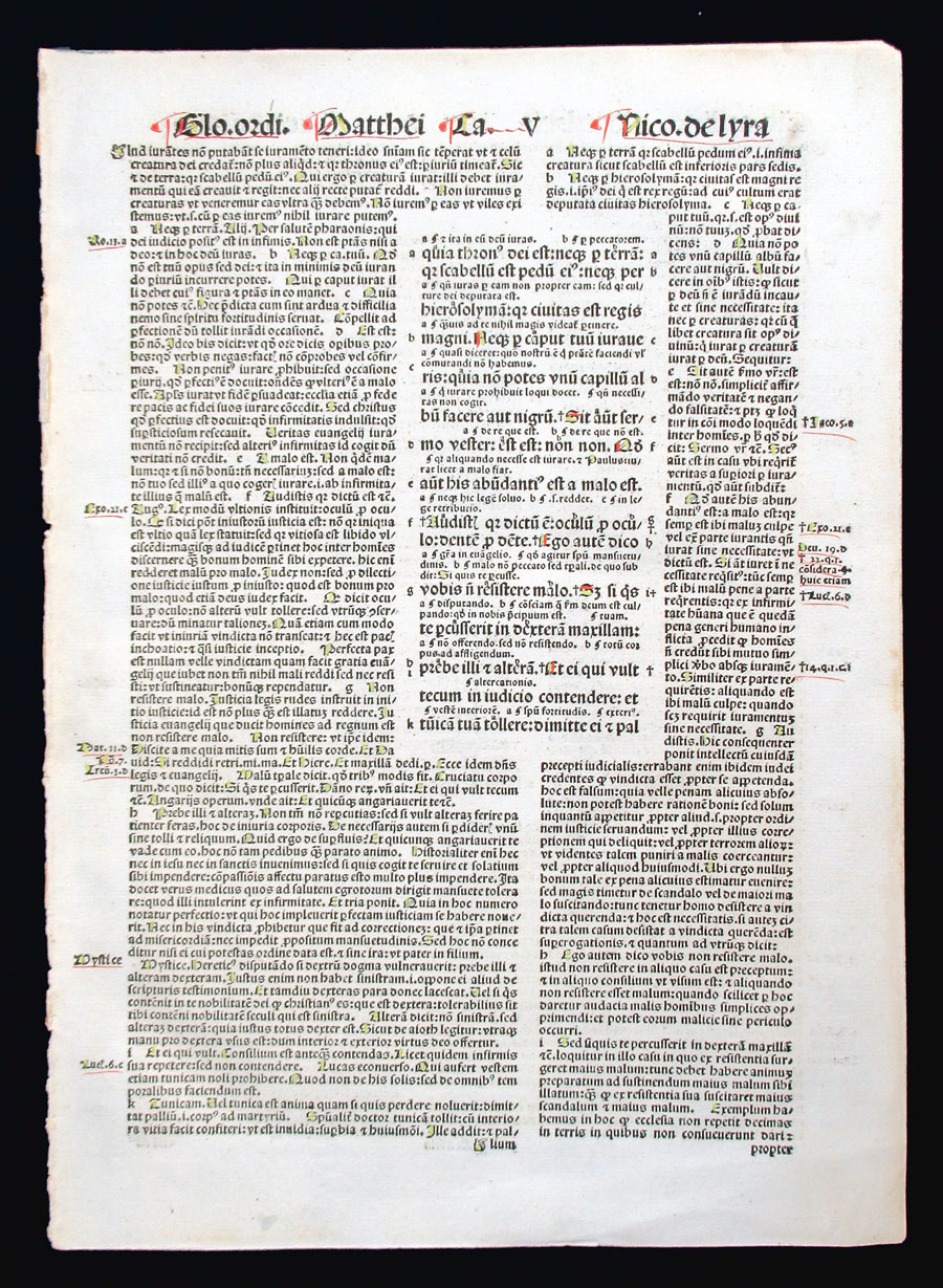1498 Incunabula Bible Leaf - Matthew 