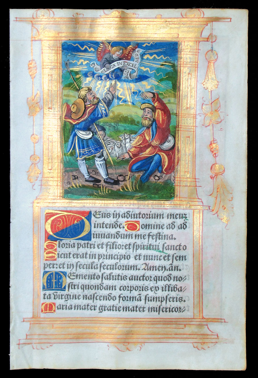 c 1532 Book of Hours Leaf - Annunciation to the Shepherds