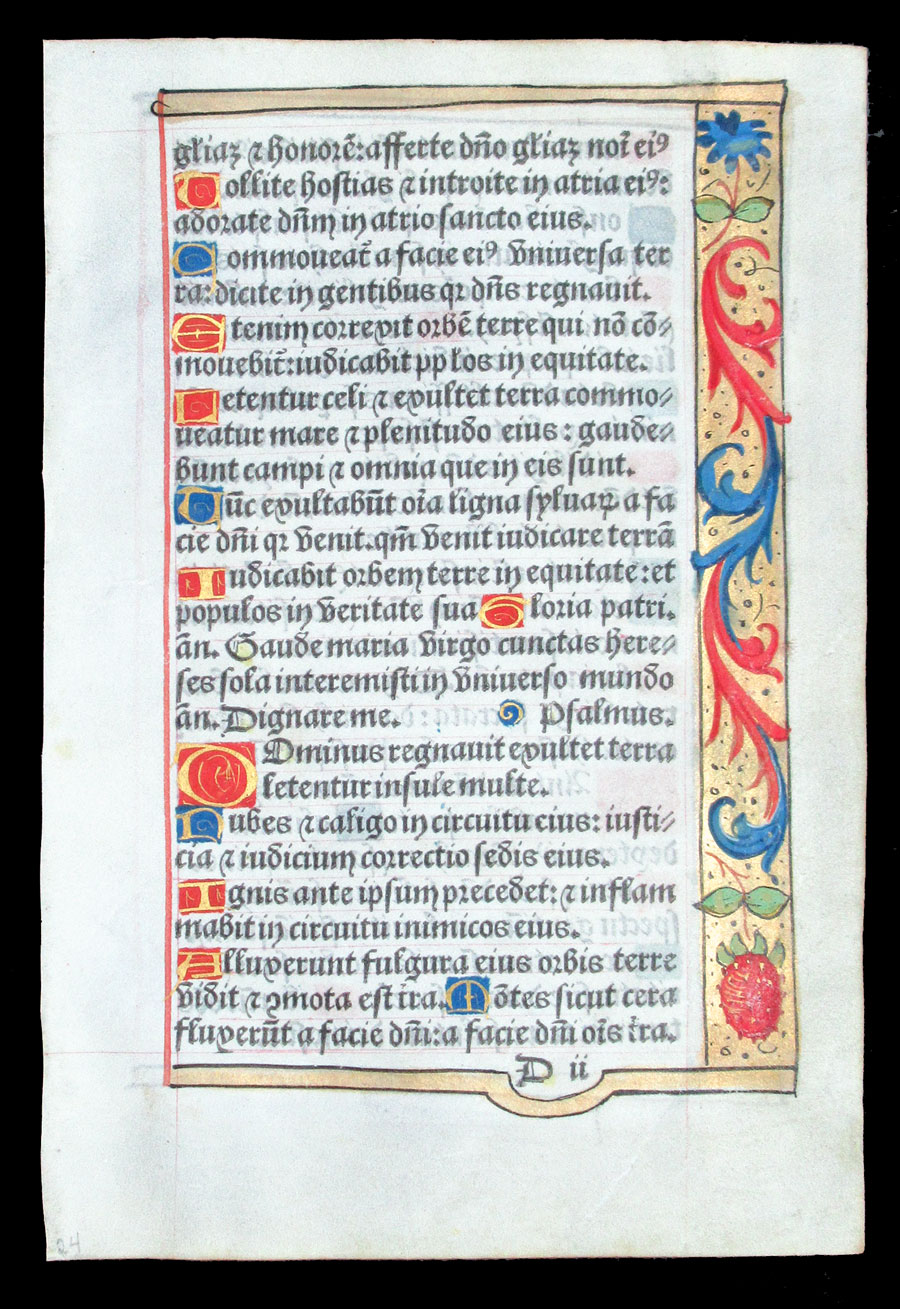 c 1532 Book of Hours Leaf - Psalms - Elaborate borders