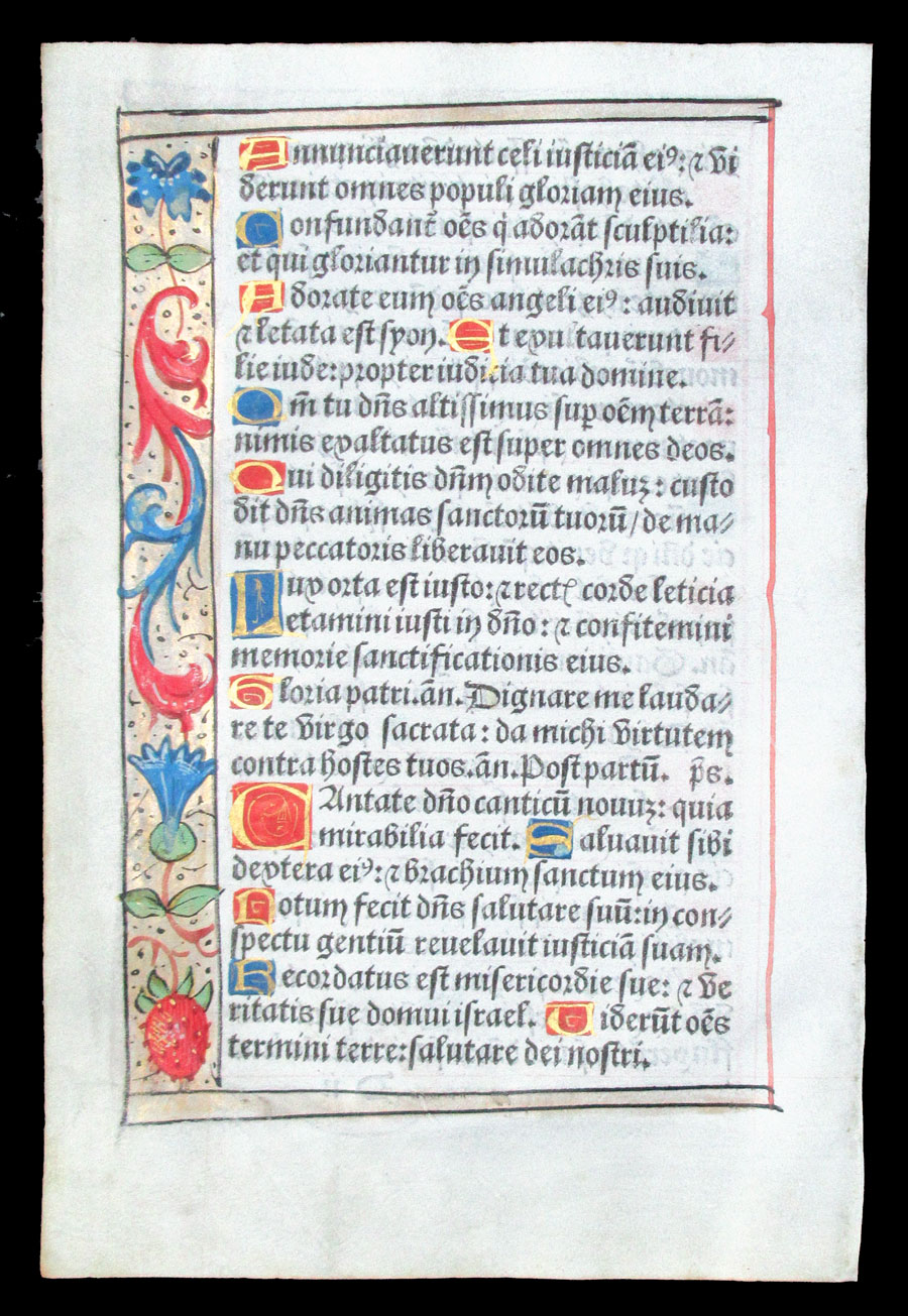 c 1532 Book of Hours Leaf - Psalms - Elaborate borders