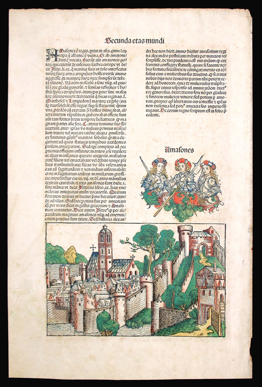 1493 Nuremberg Chronicle Leaf - Amazonia - Original hand-color