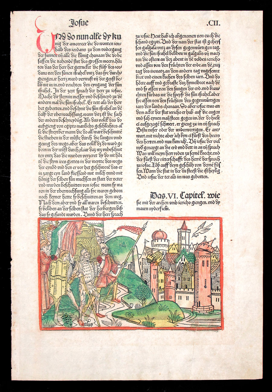 1483 Koberger Bible Leaf - Joshua Jericho - Original hand-color