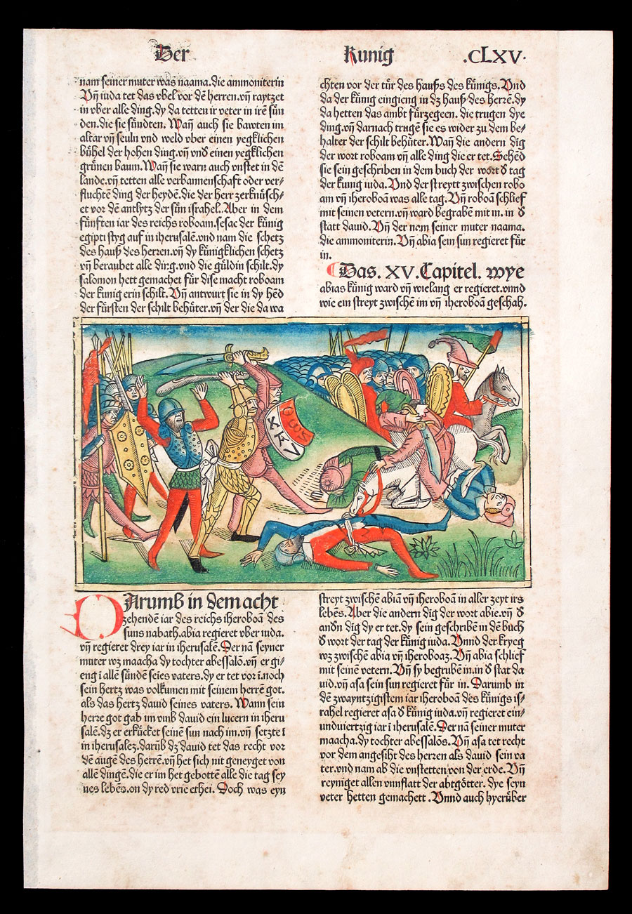1483 Koberger Bible Leaf - Battle Scene - Original hand-coloring