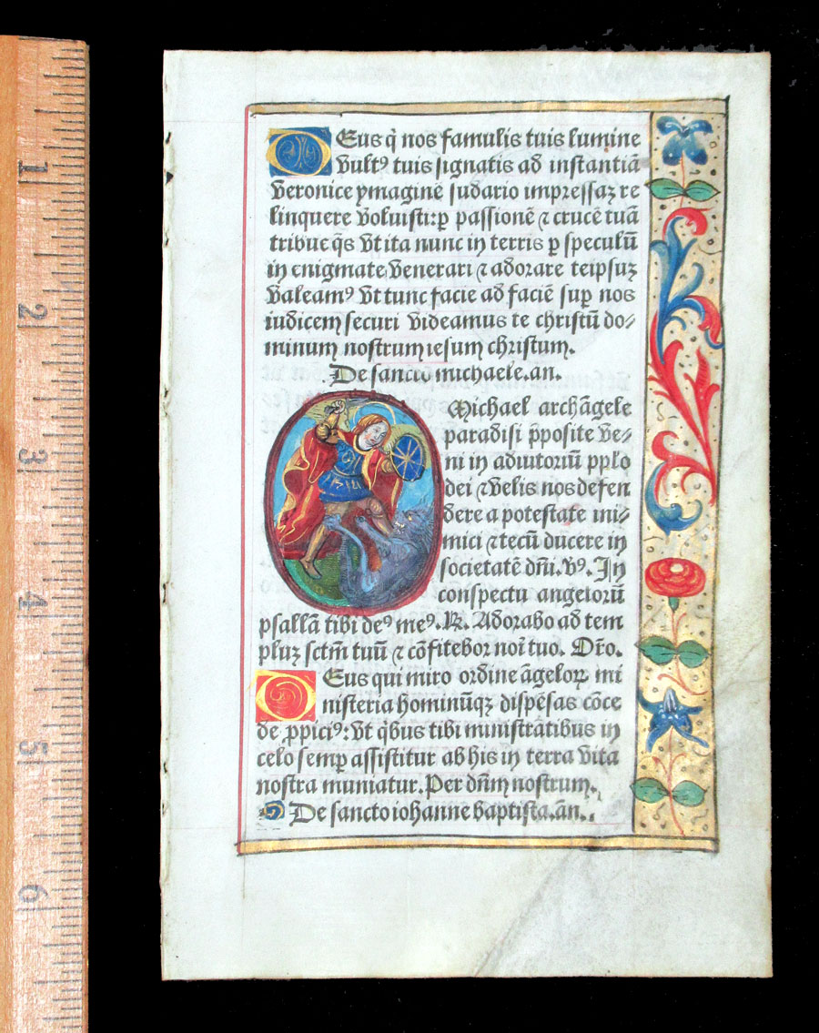 c 1532 Book of Hours Leaf - Sts Michael Archangel & John Baptist