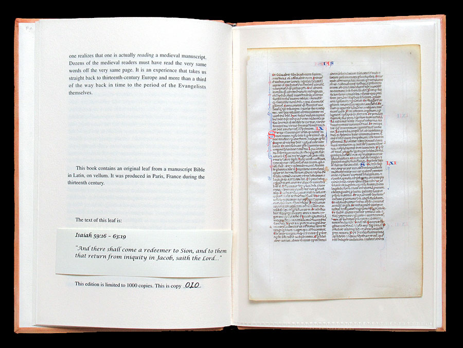 c 1240-50 Bible Leaf, in Leather Bound Leaf Book