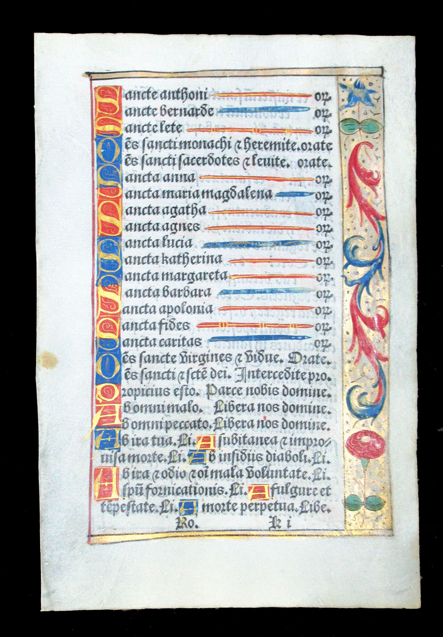 c 1532 Book of Hours Leaf - Litany of the Saints