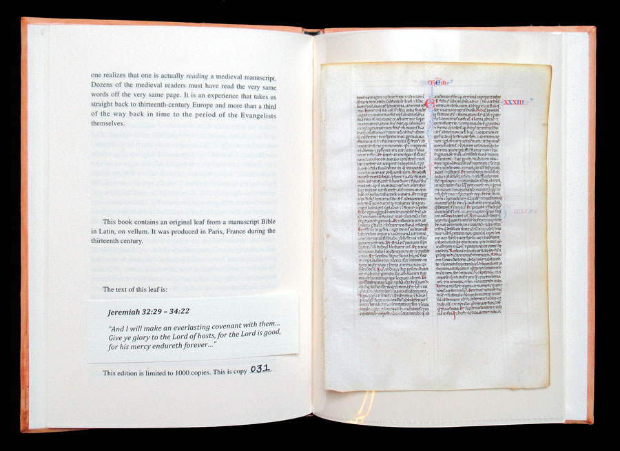 c 1240-50 Bible Leaf, in Leather Bound Leaf Book