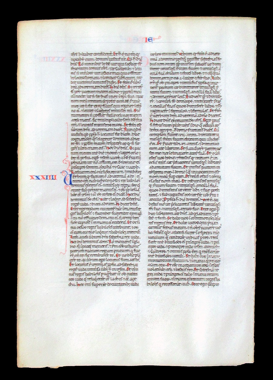 c 1240-50 Bible Leaf, in Leather Bound Leaf Book