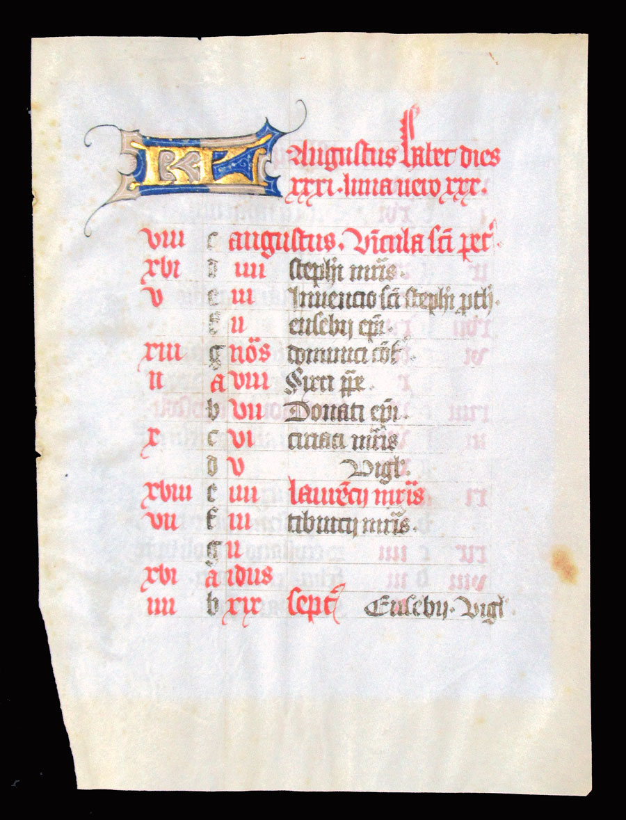 c 1425-50 Book of Hours August Calendar Leaf