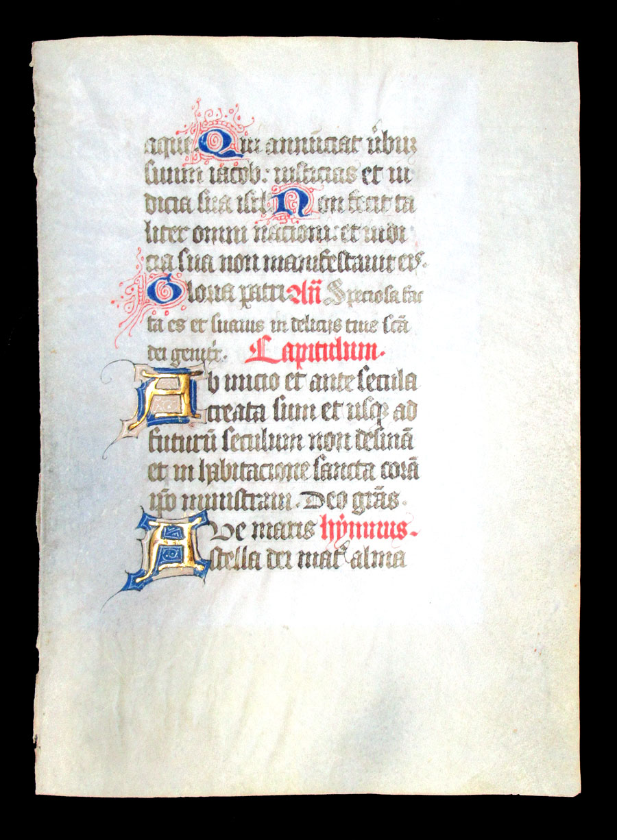 c 1420-40 Book of Hours leaf - Ave Maris Stella